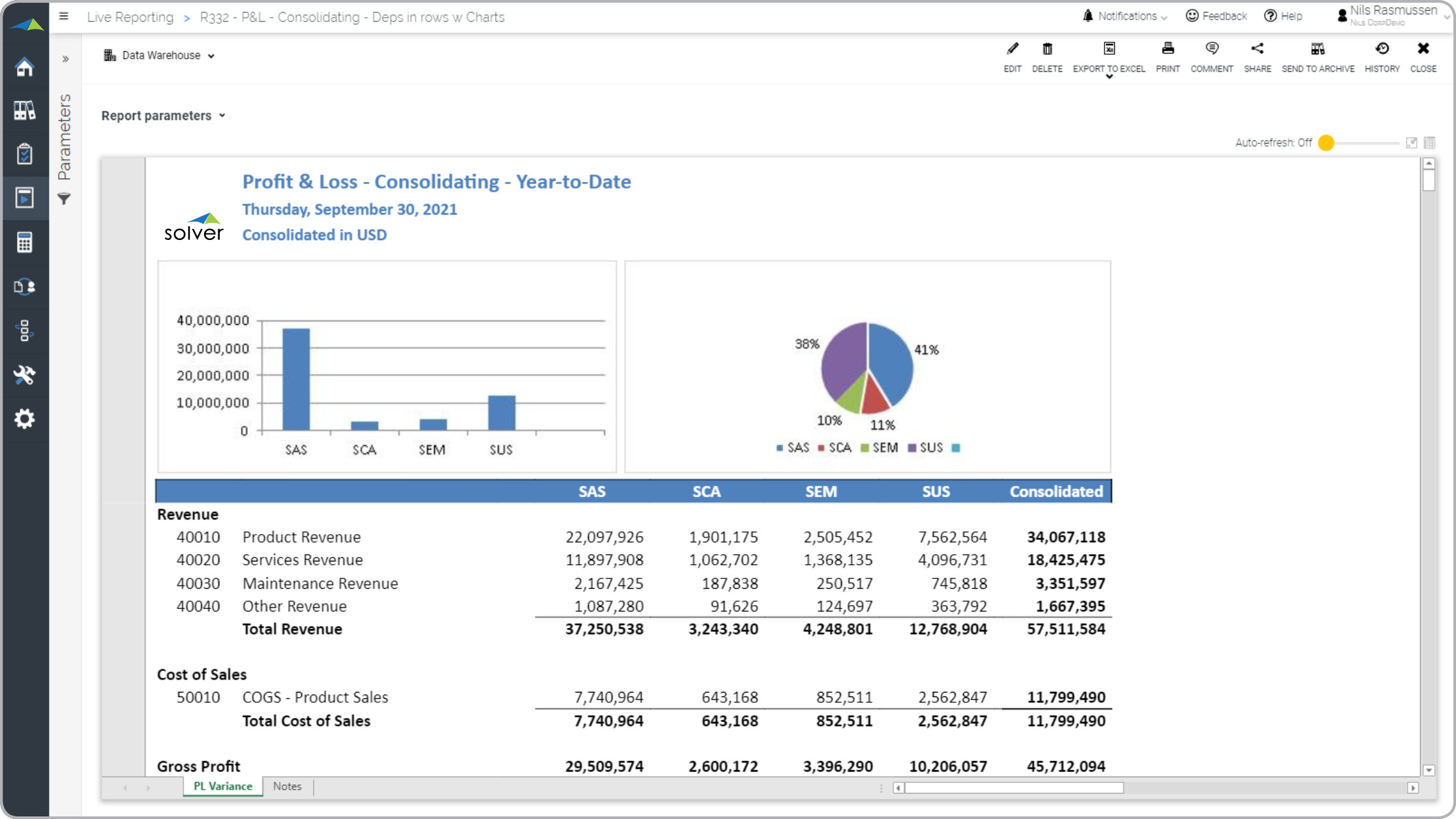 P&L Income financial report consolidation